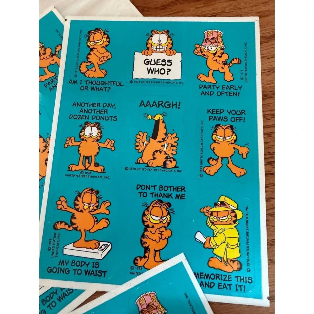 Vintage 1978 Garfield Hallmark Stickers 4 Sheets Jim Davis Comic Cat Blue Retro